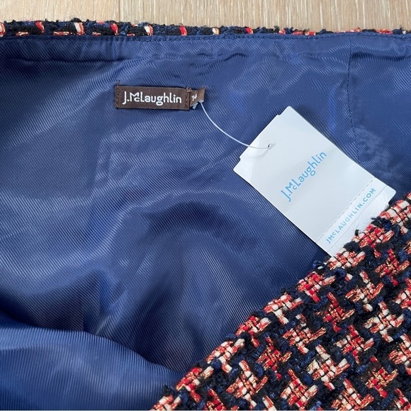 J McLaughlin Navy Blue Red Gold Metallic Houndstooth Tweed Pencil Skirt Sz14 *N8 - Picture 3 of 3